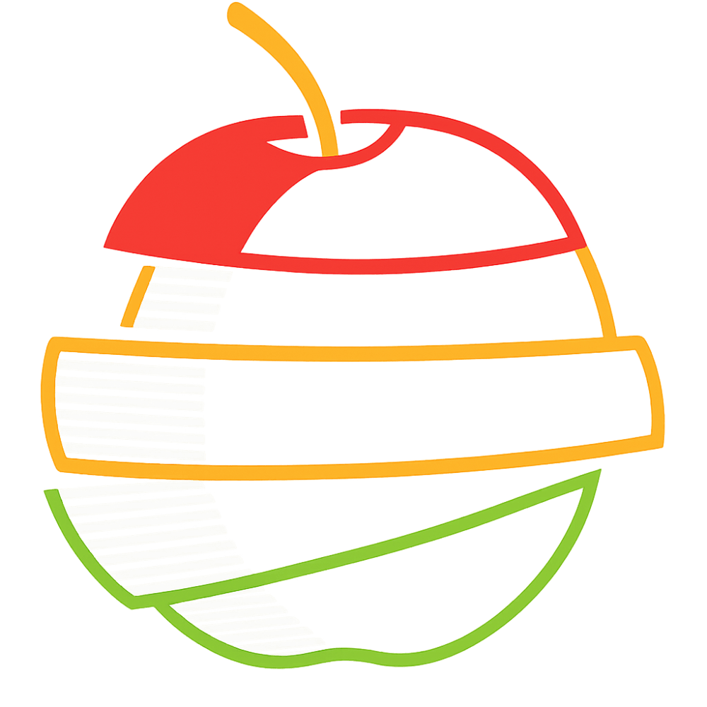 EcoseS - logo de manzana seccionada en colores rojo, naranja, amarillo y verde